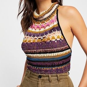Free People Crochet High-Neck Top